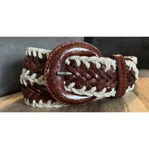 Geomo Belt Genuine Leather Brown Weaved Size Small Women Hand Made In Turkey
